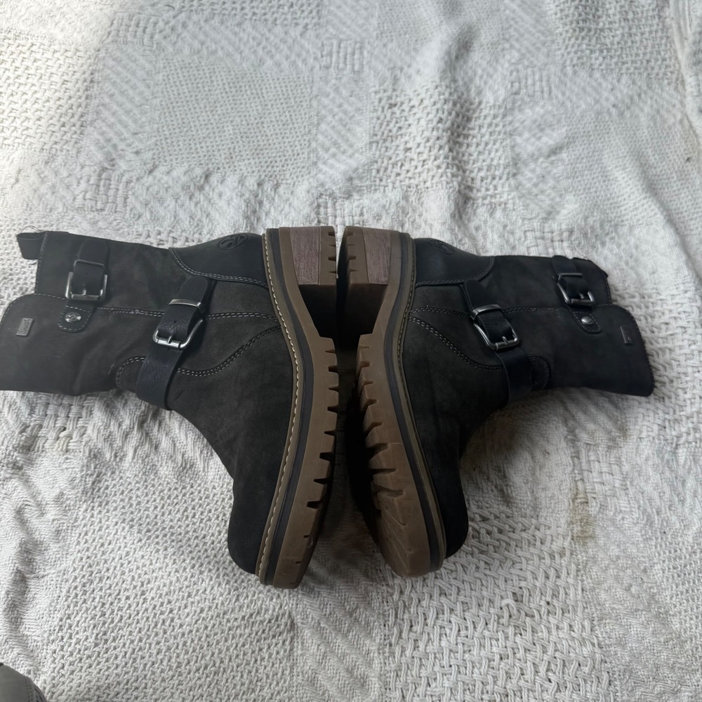 Rieker Tex Gray Suede Leather Combat Boots Faux Shearling Lined Lug Sole Size 37